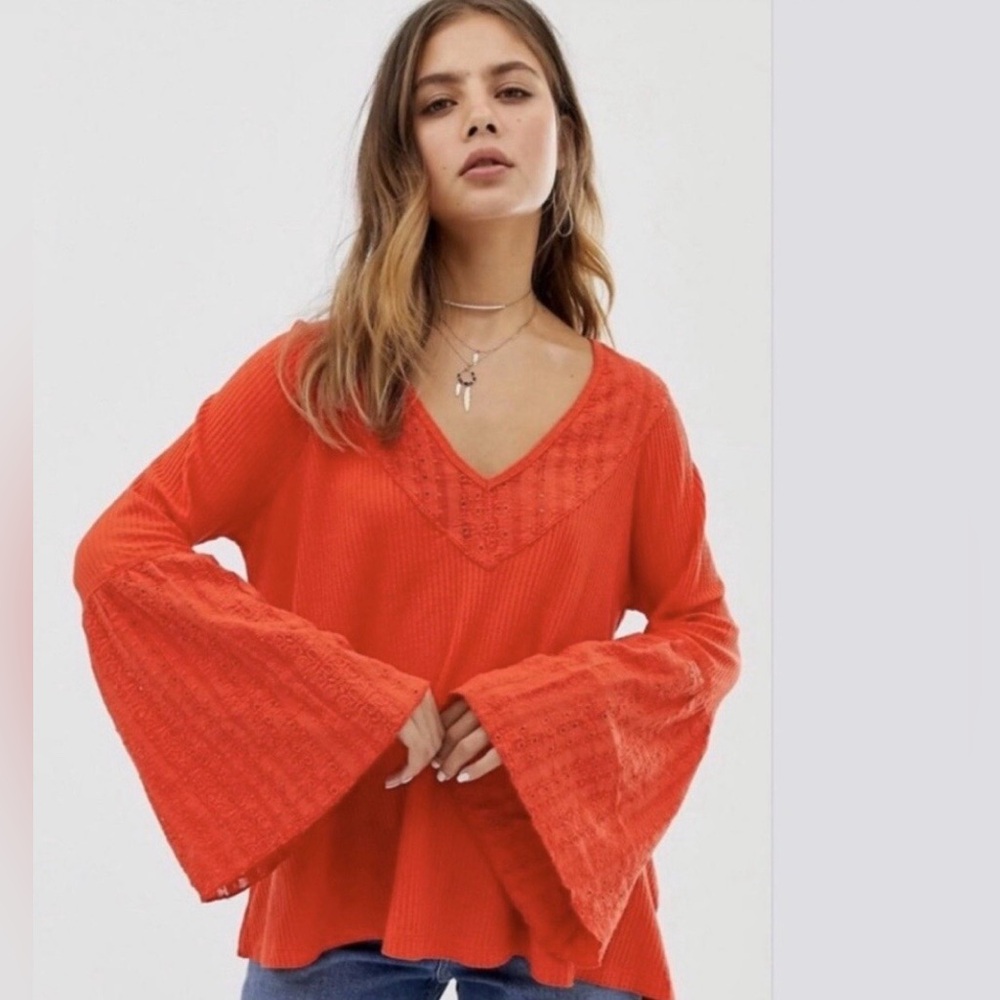 Free People Parisian Nights V-Neck Bell Sleeve Top